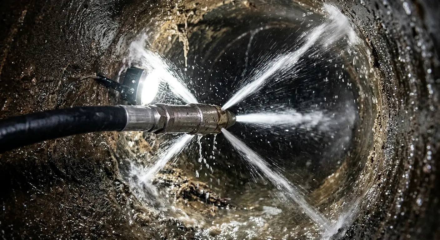 High-pressure hydro jetting nozzle cleaning sewer pipe for Storm Drain Cleaning in Uniontown